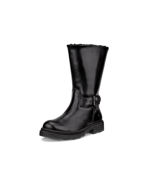 Kids ECCO Grainer Leather Waterproof High Cut Boot Black