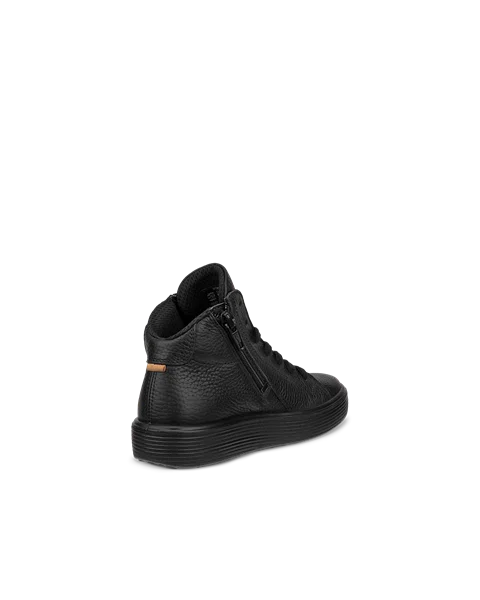 Kids ECCO Soft 60 Leather High Top Trainer Black
