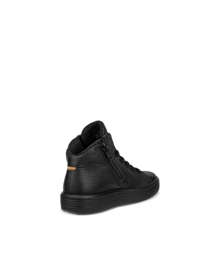 Kids ECCO Soft 60 Leather High Top Trainer Black