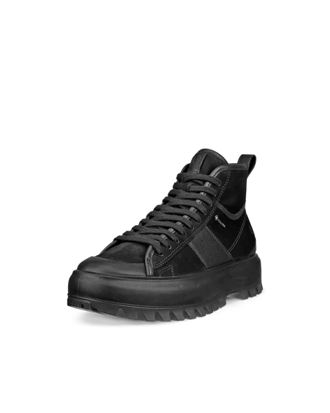 Women s ECCO Street Ace Rugged Nubuck Gore Tex High Top Trainer Black