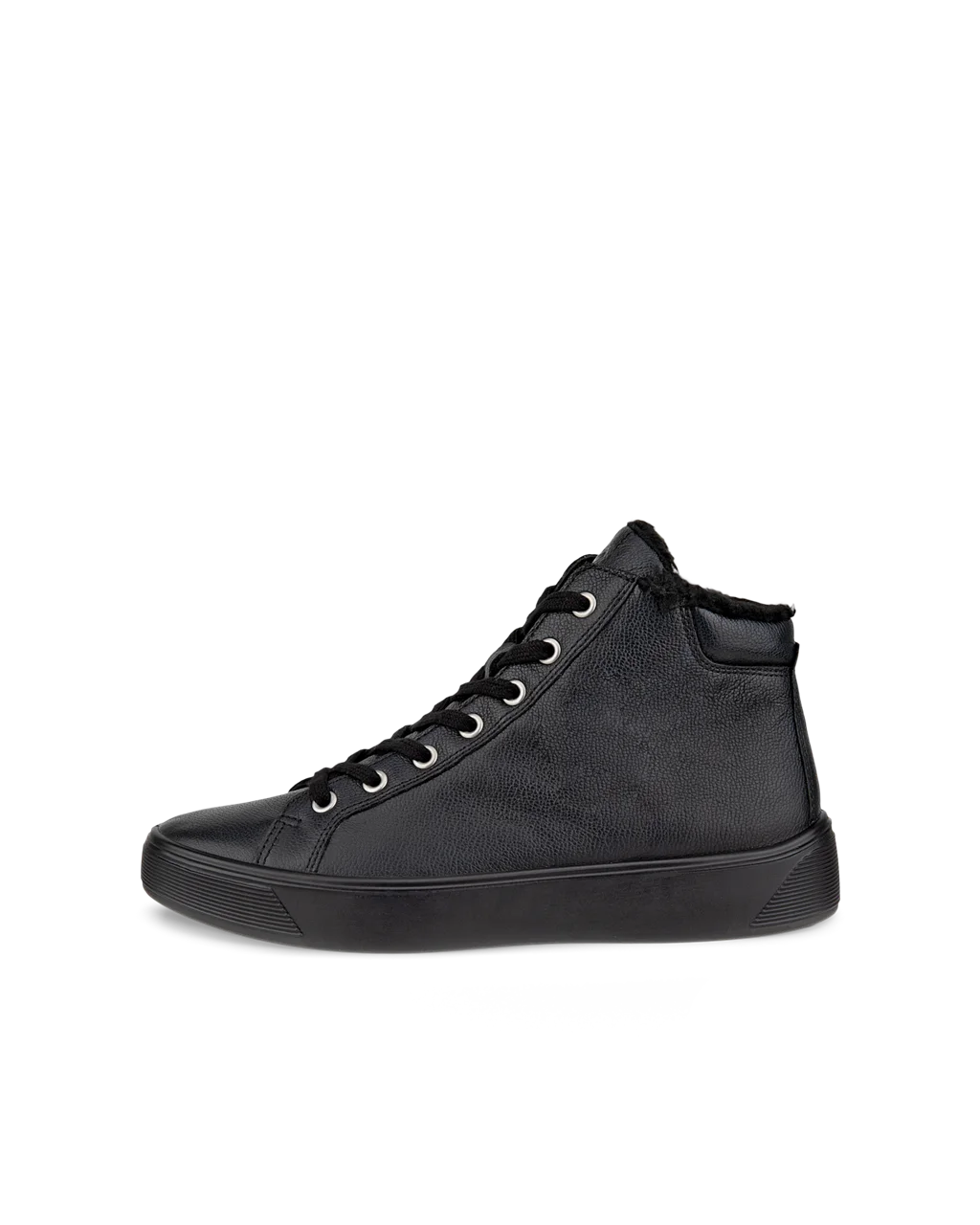 Women s ECCO Street Tray Leather High Top Trainer Black