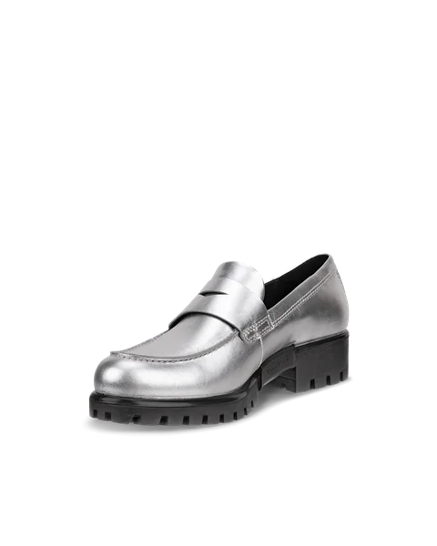 Women s ECCO Modtray Leather Loafer Silver