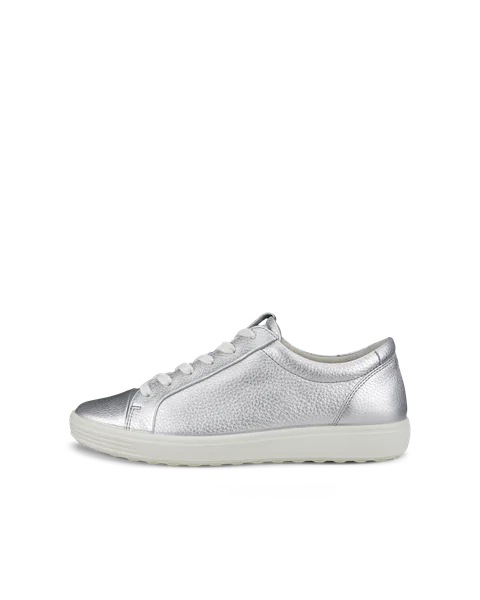 Women s ECCO Soft 7 Leather Trainer Silver