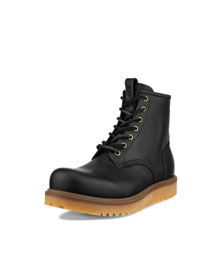 Men s ECCO Staker Leather Moc Toe Boot Black
