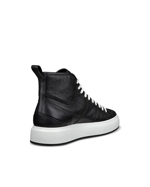 Men s ECCO Street Ace Leather High Top Trainer Black
