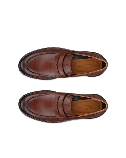 Men s ECCO Metropole London Leather Moc Toe Shoe Brown