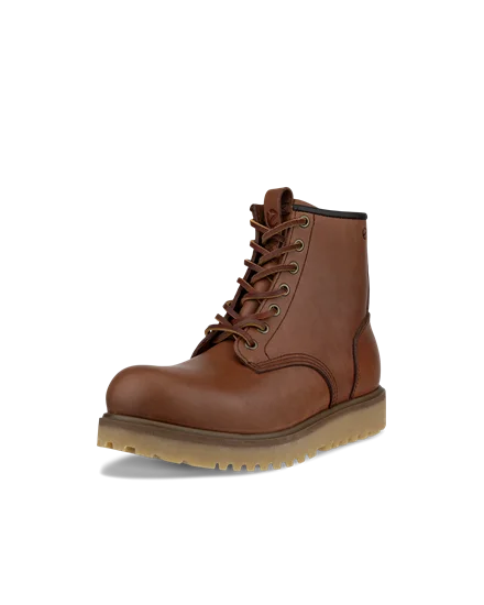 Men s ECCO Staker Leather Moc Toe Boot Brown