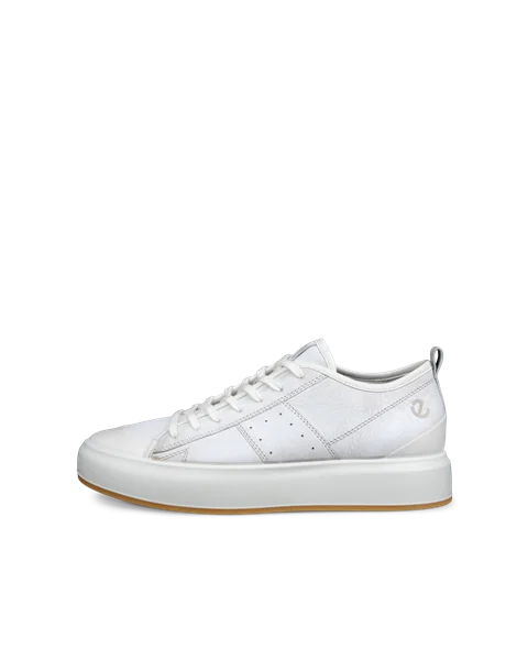 Men s ECCO Street Ace Leather Trainer Grey