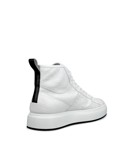 Men's ECCO® Street Ace Leather High-Top Trainer | White