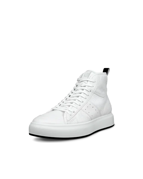 Men s ECCO Street Ace Leather High Top Trainer White
